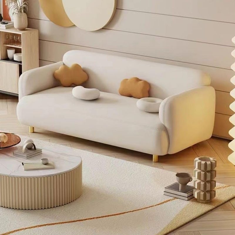 Comfynest Off-White Upholstered Sofa – Modern Recessed Arm Couch for Living Room - Image 1